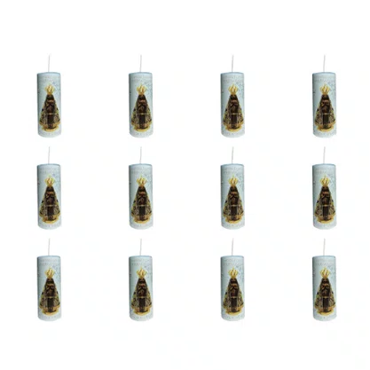 12 Unid - Vela Votiva Azul Nossa Senhora Aparecida Perfumada
