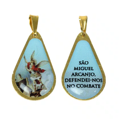 20 unid - Medalha Gota de Arcanjo São Miguel Frente e Verso