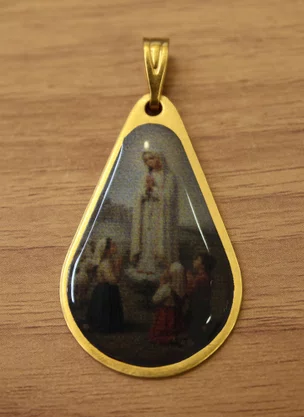 20 unid - Medalha Gota de Nossa Senhora de Fátima Frente e Verso