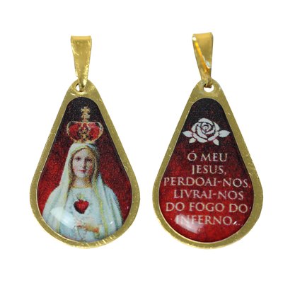 20 unid - Medalha Gota de Nossa Senhora do Imaculado de Fátima Frente e Verso