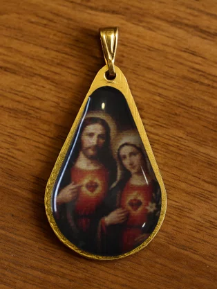 20 unid - Medalha Gota Sagrado Coração de Jesus e Imaculado Coração de Maria Frente e Verso