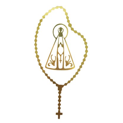 6 unid - Adesivo Nossa Senhora Aparecida Terço em Dourado 14,5 x 6,2 cm