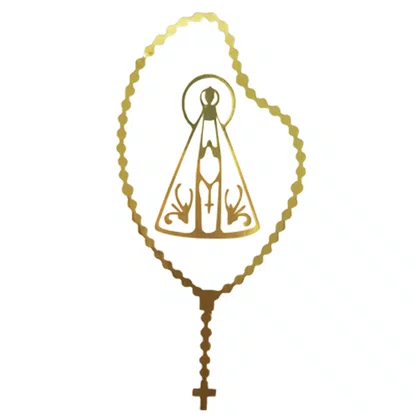Adesivo Nossa Senhora Aparecida Terço em Dourado 10.5 cm x 5 cm