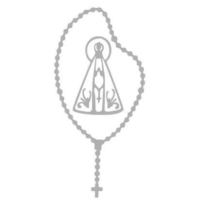 Adesivo Nossa Senhora Aparecida Terço em Prata 18 cm x 9 cm