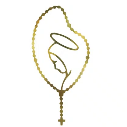Adesivo Virgem Maria Terço em Dourado 19 cm x 9 cm