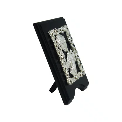 Adorno Batismo Anjo Prata Madeira Mesa 12 cm