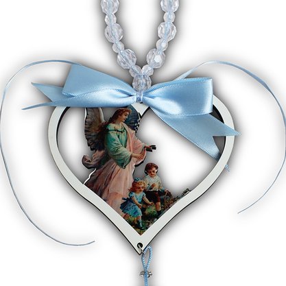 Adorno de Berço Anjo da Guarda Coração com Fita Azul 35 cm x 11 cm