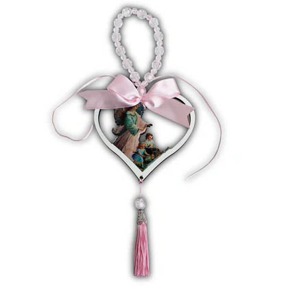 Adorno de Berço Anjo da Guarda Coração com Fita Rosa 35 cm x 7,5 cm