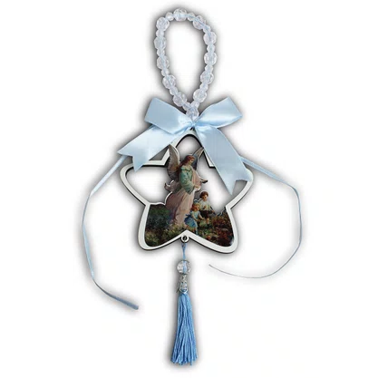 Adorno de Berço Anjo da Guarda Estrela com Fita Azul