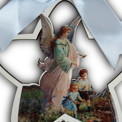 Adorno de Berço Anjo da Guarda Estrela com Fita Azul