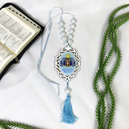 Adorno de Berço MDF de Nossa Senhora Aparecida Infantil Azul Pérola Branca