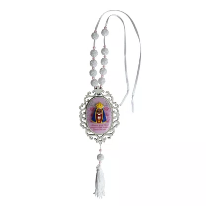 Adorno de Berço MDF de Nossa Senhora Aparecida Infantil Rosa Pérola Branca