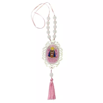 Adorno de Berço MDF de Nossa Senhora Aparecida Infantil Rosa Pérola Branca