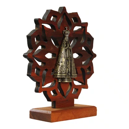 Adorno de Madeira Vazada Nossa Senhora Aparecida Metal Ouro Velho - 16 cm