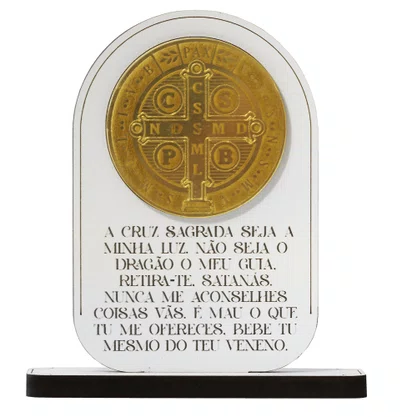 Adorno de Mesa Medalha de São Bento MDF e Acrílico 