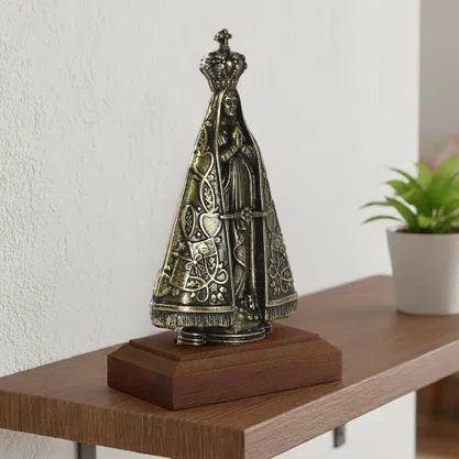 Adorno de Mesa Nossa Senhora Aparecida Metal Ouro Velho - 9,5 cm