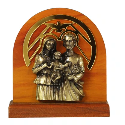 Adorno de Mesa Sagrada Família Madeira com Acrílico - 14 x 12 cm