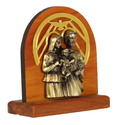 Adorno de Mesa Sagrada Família Madeira com Acrílico - 14 x 12 cm