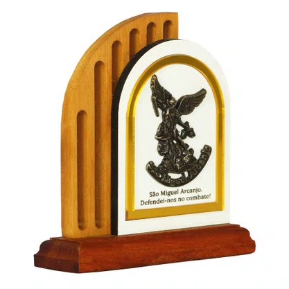 Adorno de Mesa São Miguel Arcanjo Vazado com Acrílico - 14 x 13 cm 