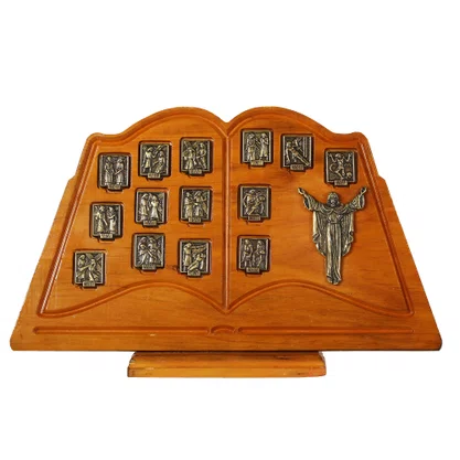 Adorno de Mesa Via Sacra Bíblia Ouro Velho - 21 x 34 cm 