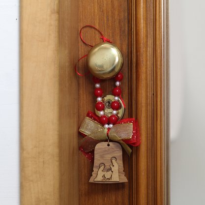 Adorno de Porta Sagrada Família e Sino Laço - 21 cm x 6,5 cm