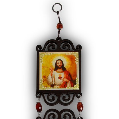 Adorno Duplo Quadrado Sagrado Coração de Jesus em MDF