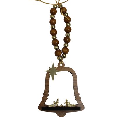 Adorno de Porta Sino Sagrada Família Contas Marrom e Dourado - 21 cm x 9 cm