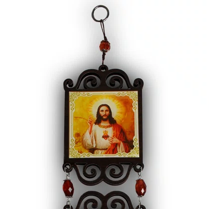 Adorno Duplo Quadrado Sagrado Coração de Jesus em MDF