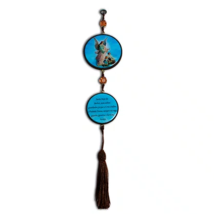 Adorno Duplo Redondo Anjo da Guarda Azul em MDF