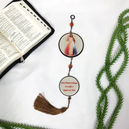 Adorno Duplo Redondo Jesus Misericordioso em MDF