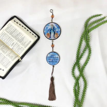 Adorno Duplo Redondo Nossa Senhora das Graças em MDF