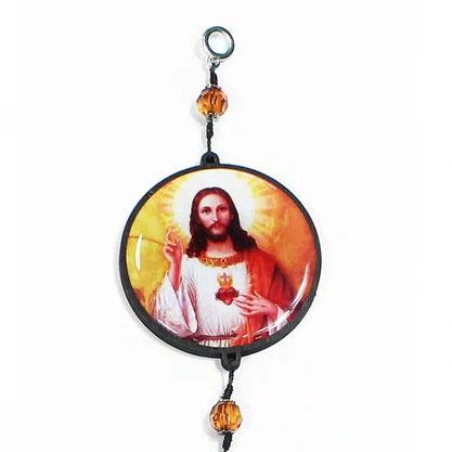 Adorno Duplo Redondo Sagrado Coração de Jesus em MDF