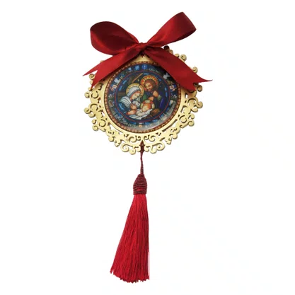 Adorno Mandala de Porta Natal Sagrada Família em Dourado 12cm