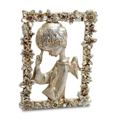 Adorno Mesa Anjo Metal Prata Quadrado - 8 cm Adorno Mesa Anjo Metal Prata Quadrado - 8 cm