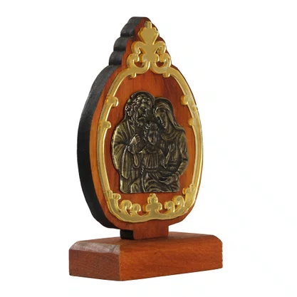 Adorno Mesa de Madeira Sagrada Família Oval Detalhe Acrílico - 12 cm