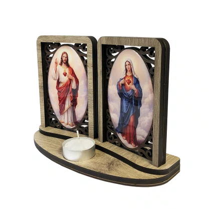 Adorno de Mesa do Sagrado Coração de Jesus e Imaculado Coração de Maria - 14 cm x 20 cm