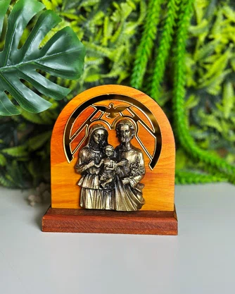 Adorno de Mesa Sagrada Família Madeira com Acrílico - 14 x 12 cm