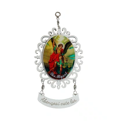 Adorno Oval com Placa "Abençoai este lar" São Miguel Arcanjo em MDF