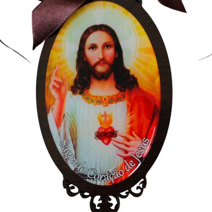 Adorno Oval Sagrado Coração de Jesus em MDF