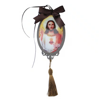 Adorno Oval Sagrado Coração de Jesus em MDF
