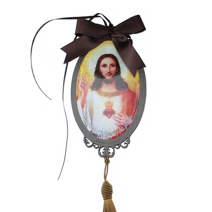 Adorno Oval Sagrado Coração de Jesus em MDF
