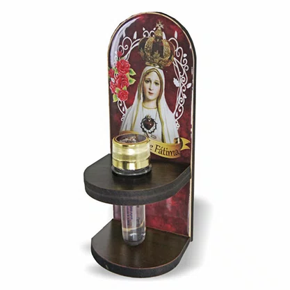 Adorno Porta Água Benta Nossa Senhora de Fátima vermelho  - 20 x 8 cm