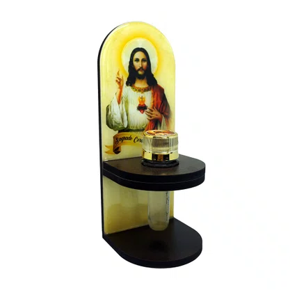 Adorno Porta Água Benta Sagrado Coração de Jesus e Maria - 20 x 8 cm