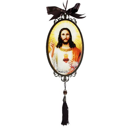 Adorno Oval de Porta Sagrado Coração de Jesus 30 x 10 cm