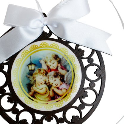 Adorno Redondo de Parede Mandala Anjos - 13,5 cm x 7,5 cm