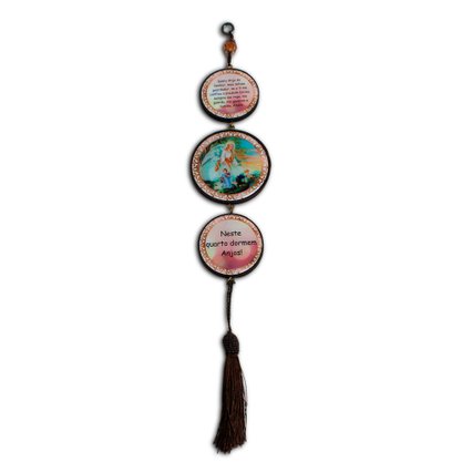 Adorno Redondo de Porta Anjo da Guarda 3 Medalhas 40 cm x 8 cm