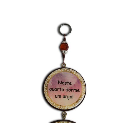 Adorno Triplo Redondo Anjo da Guarda Rosa em MDF