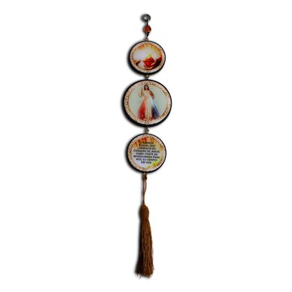 Adorno Redondo de Porta Jesus Misericordioso 3 Medalhas 40 cm x 8 cm