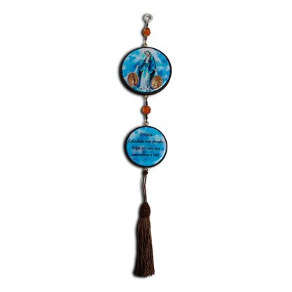 Adorno Redondo de Porta Nossa Senhora das Graças 2 Medalhas 37 cm  x 7,5 cm