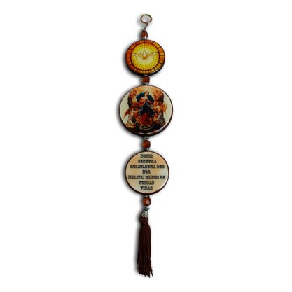 Adorno Redondo de Porta Nossa Senhora Desatadora de Nós 3 Medalhas 38 Cm X 7,5 Cm